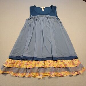 Matilda Jane Tank‎ Dress Mesh Overlay Floral Ruffle Hem Women XS Blue Yellow
